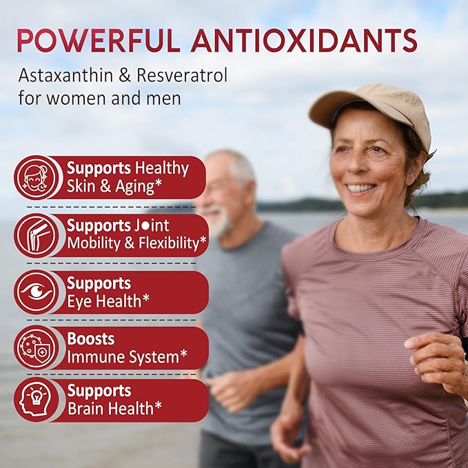 Astaxanthin Supplements 24mg Gummies with Resveratrol Vitamin B1 Coconut Oil - Algae Organic Antioxidants for Men &amp Women Healthy Aging Skin Eyes Immune - Vegan Sugar-Free Non-GMO 120 Serv