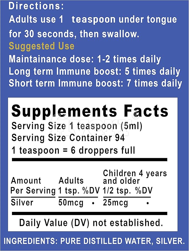 Colloidal Silver Liquid by Silver Holistics - 16 Oz. Glass Bottle - 10 PPM with Measuring Cups for Immune Support