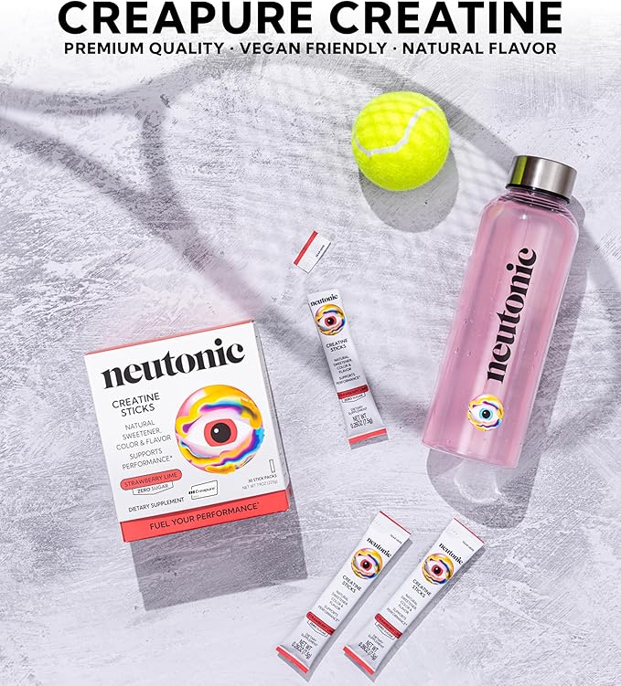 Neutonic Creatine Monohydrate | Strawberry Lime Flavored | Premium Micronized Creapure Creatine Powder | Supports Strength and Power | Zero Sugar Vegan | Convenient Single-Serve Packets | 30 Sticks