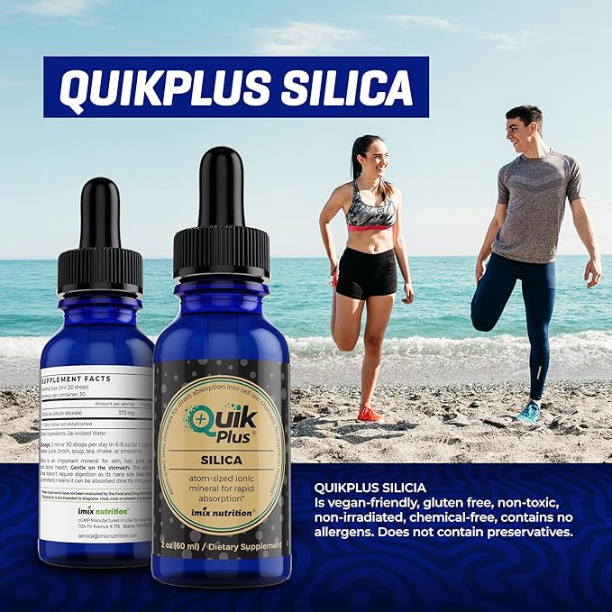 QuikPlus Liquid Mineral Supplement for Adults – Vegan Gluten-Free All Natural Highly Bioavailable – 2 oz Bottle (Silica)
