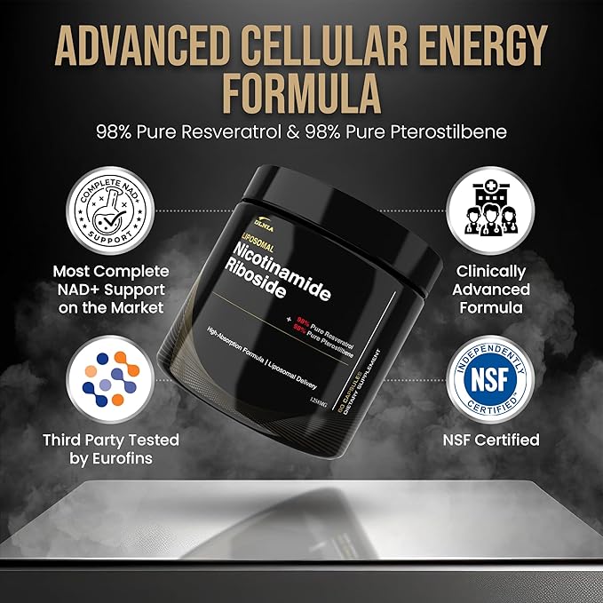 Liposomal NAD+ Supplement &amp NMN Alternative | Nicotinamide Riboside (NR) 1258 mg with Resveratrol Quercetin Pterostilbene &amp CoQ10-12-Nutrient High-Absorption Cellular Energy &amp Healthy Ag