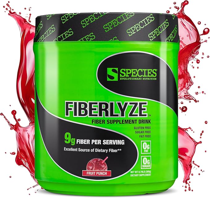 Species Nutrition Fiberlyze Fiber Supplement Psyllium Based Soluble &amp Insoluble Fiber Powder for Healthy Colon Digestive Functions (Fruit Punch 30 Servings)