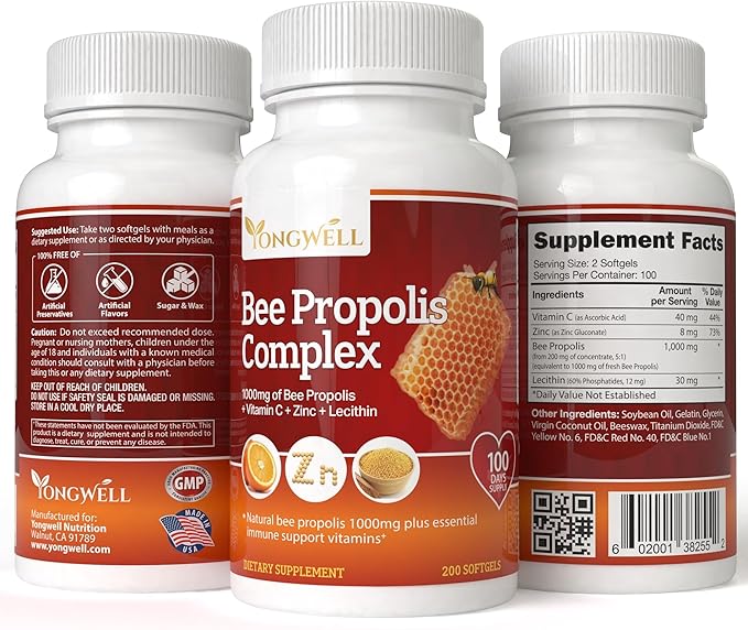 Super Bee Propolis Complex with Vitamin C Zinc &amp Lecithin (200 Capsules)