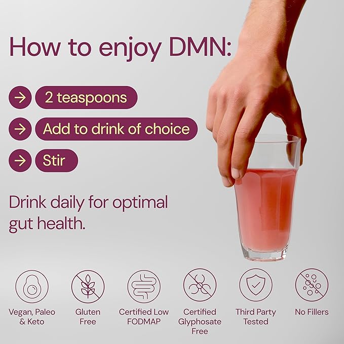 DMN (Daily Microbiome Nutrition) 6 Oz Plant-Based Fiber Powder with 3 Different Prebiotics Helps Digestive &amp Gut Health Low FODMAP Supplement Vegan Wild Berry Flavor 30 Servings