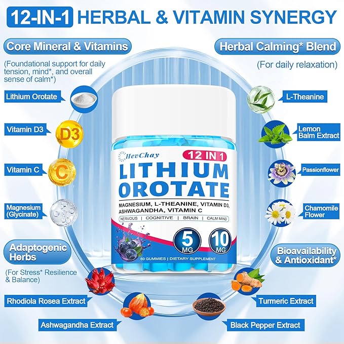 Liposomal L-Lysine Liquid + Lithium Orotate Gummies Bundle | Immune Support &amp Cognitive Health Supplement Combo for Adults &amp Kids