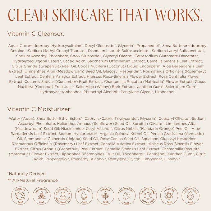 InstaNatural Vitamin C Fan Favorites Cleanser and Moisturizer Kit Brightens Reduces the Look of Fine Lines and Uneven Texture with Aloe Vera and Botanical Extracts