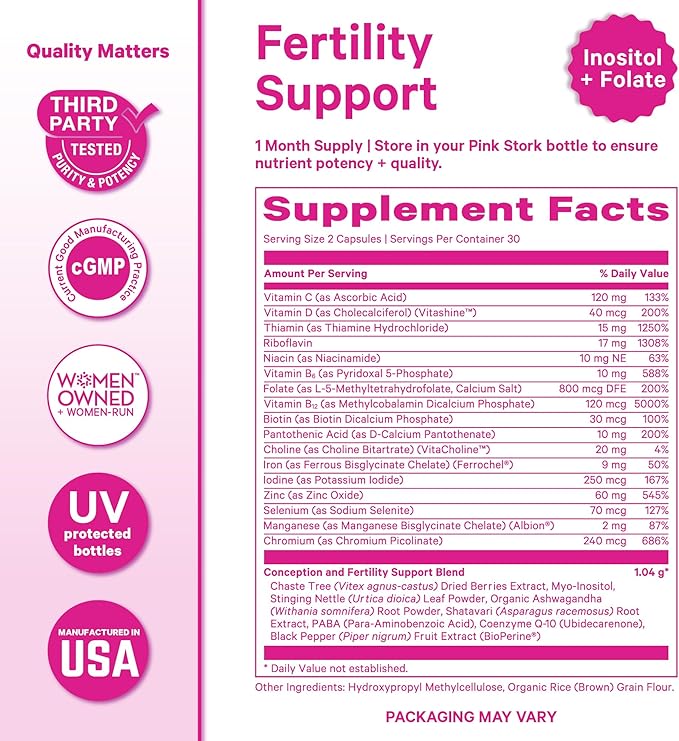 Pink Stork Fertility Bundle for Women – Conception Tea + Prenatal Vitamin Support with Inositol Vitex Folate &amp Ashwagandha – Supports Hormone Balance Cycle Health &amp Preconception Wellness