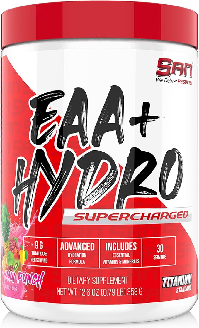 SAN EAA Hydration | EAAs + BCAA| Muscle Recovery &amp Intra | 9G Essential Amino Acids + Electrolytes | Maui Punch 30 Serving