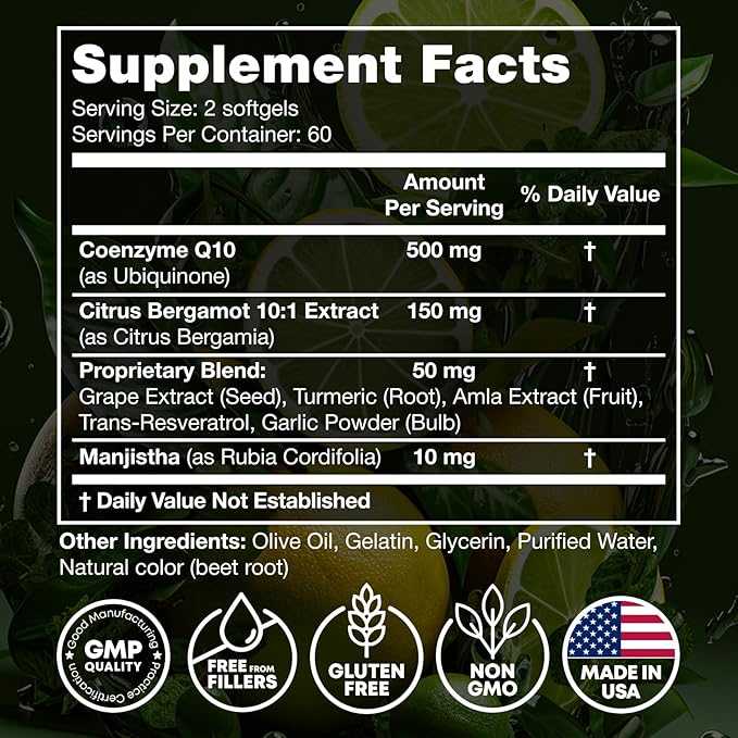 High Absorption CoQ10 500MG - Co Q 10 Supplement 120 Softgels for Heart Health&ampEnergy Production - Enhanced CoQ10 Nutritional Supplements with Coenzyme Q10 - Alternative to coq10 400mg softgels
