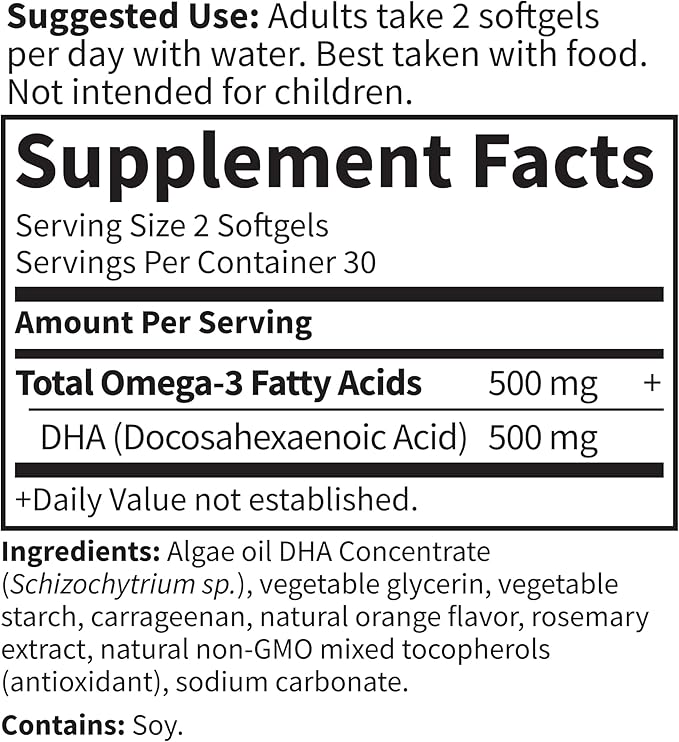 Garden of Life Minami Algae Omega 3 Vegan DHA for Brain and Eye Health - Orange Flavor 500mg Plant Based DHA Omega-3 Vegan Algae Oil plus Astaxanthin No aftertaste 60 easy-to-swallow Mini Softgels