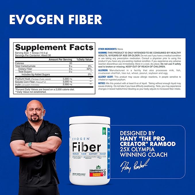 Evogen Fiber - Premium Fiber Powder Supplement | No Bloat Constipation &amp Gut Health Support | Natural Raspberry Lemonade| 30 Servings
