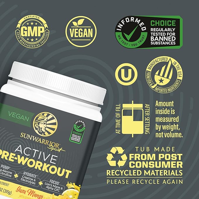 Active Preworkout Hydration Blend &amp Creatine Monohydrate Powder Set | Bundle &amp Save | Non-GMO Soy Dairy Filler &amp Gluten Free (60 Servings Unflavored Creatine 30 Servings Yuzu Mango Pre Wo