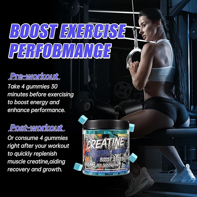 Creatine Monohydrate Gummies 6g for Men WomenComplex Creatine Monohydrate Chewable for Muscle StrengthMuscle BuildingEnergy BoostPre-Workout Energy SupplementVegan Blue Raspberry - 120 Count