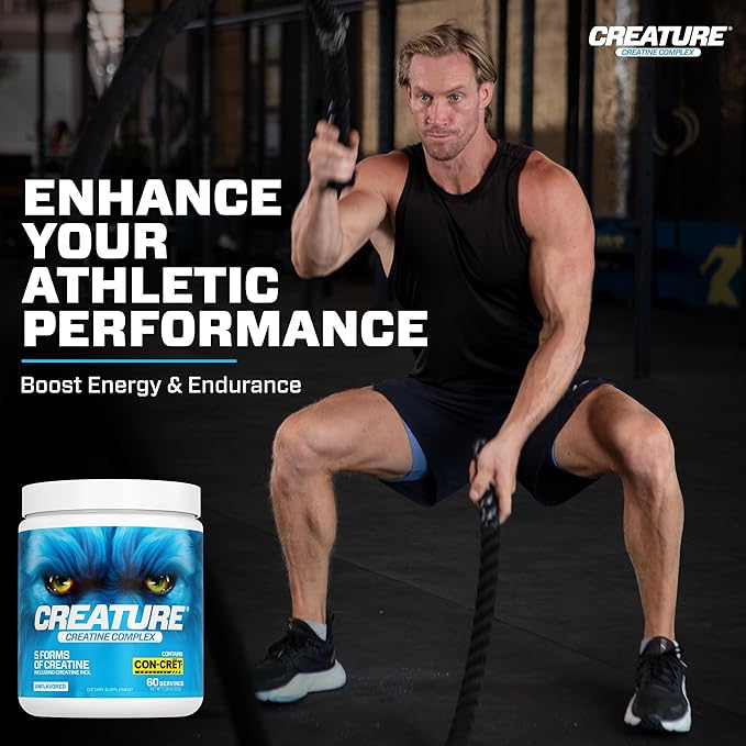 CREATURE® Creatine Complex - Creatine Monohydrate Powder with 5 Types of Creatine Including Con-Crēt® Creatine HCL Promotes Muscle Strength Endurance Brain Health Unflavored 300g 60 Servings