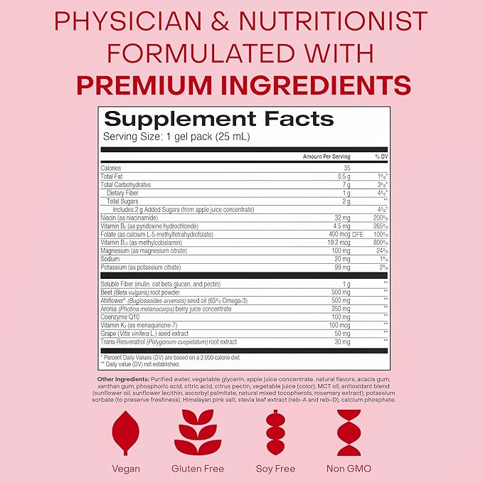 Healthycell Heart &amp Vascular Health Daily Liquid Supplement - Cardiovascular Support with Beet Root Powder Resveratrol CoQ10 Omega-3 &amp Vitamin K - 30 Gel Packs