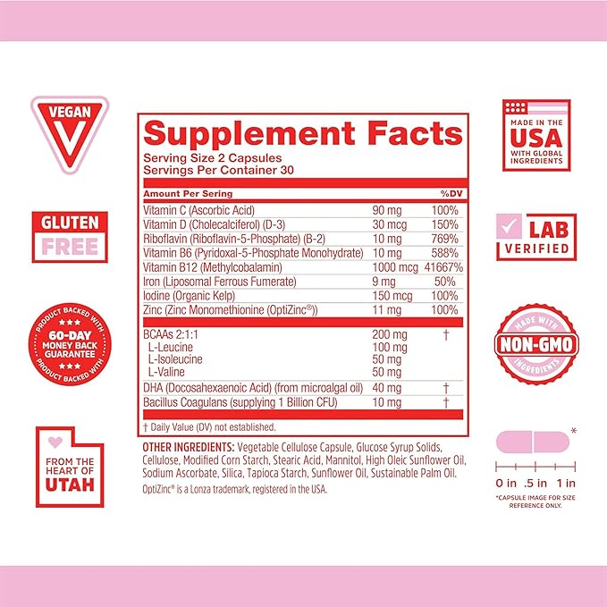 Zhou Vegan Multivitamin for Women &amp Men Daily Vegan Supplement Essential Multi Vitamin with Iron &amp Zinc for Energy Vitality Immune Support &amp Whole Body Health - 60 Veg Caps