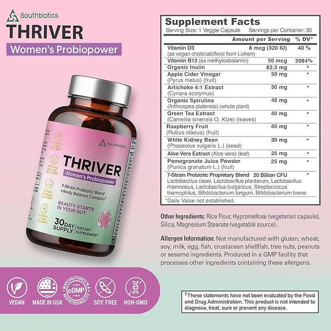 Probiotics for Women Gut Health &amp Digestive Balance | Daily 20 Billion CFU + Vitamin D &amp B12 | Occasional Bloating Relief | 1 Daily Capsule | Vegan Non-GMO | Made in USA