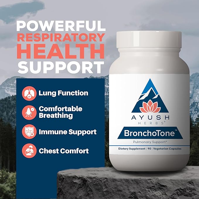 Ayush Herbs Bronchotone - Bronchial Support Respiratory and Immune-Support Support Supplement for Women &amp Men Adults Pulmonary Care Supplement - 90 Vegetarian Capsules (1 Count)