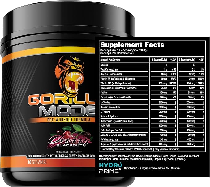 Gorilla Mind Pre Workout (Cherry) + Creatine (100 Serv.) - Comprehensive Stack for Improved Strength Power Output and Muscle Size