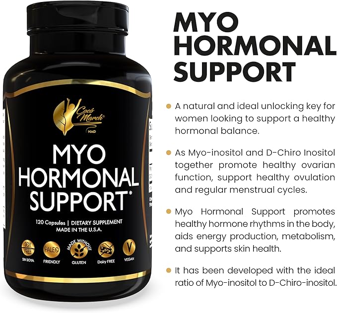 Cocó March N.M.D Myo-Inositol Hormonal Support for Women – Supports Hormone Balance &amp Menopause Wellness Energy &amp Metabolism – Gluten Free Dairy Free Vegan – 120 Capsules