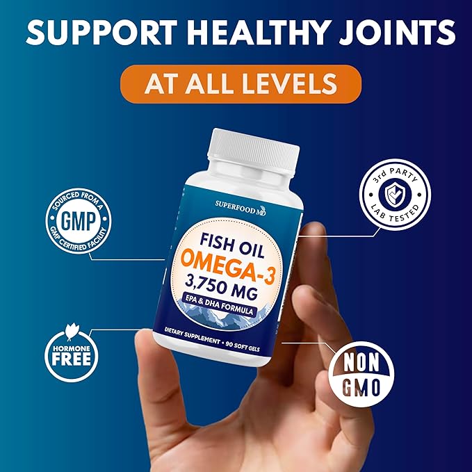 Triple Strength Omega 3 Fish Oil 3750 mg - EPA &amp DHA - Over 3000mg Omega-3 Fatty Acids - 1350mg EPA + 900mg DHA - Best Essential Fatty Acids Burpless Fish Oil - 180 Count