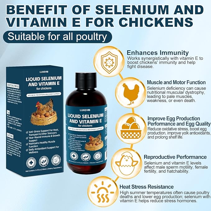 E+S Poultry Vitality Formula | Selenium for Chickens and All Poultry | Nutrient Support Liquid for Energy Balance and Mobility | Feed Mix Additive for Healthy Growth3.4 fl oz