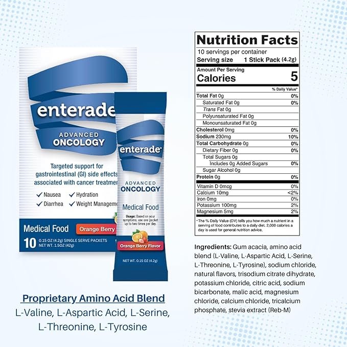 enterade® Advanced Oncology Powder Packets - Specially Formulated to Decrease GI Side Effects – Orange Berry 10 Single-Serving Powder Packets