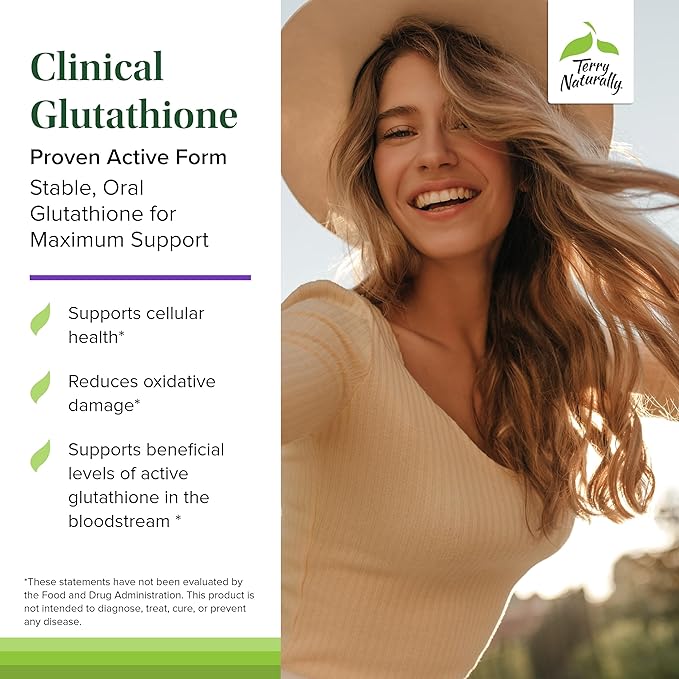 Terry Naturally Clinical Glutathione - Antioxidant Supplement for High Absorption - Dietary Supplement with L-Glutathione - Vegan Supplement to Support Cell Health - 60 Slow Melt Tablets (Pack of 2)