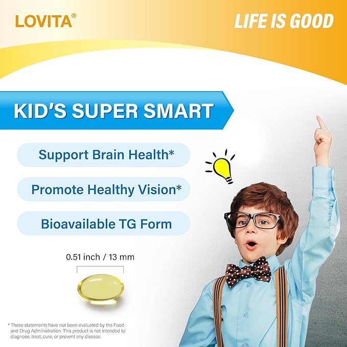 LOVITA 6-Pack Family Wellness Bundle - 3 Adult Fish Oil (120ct) &amp 3 Kid’s DHA (30ct) rTG Omega-3 &amp Lemon Flavor Brain Support