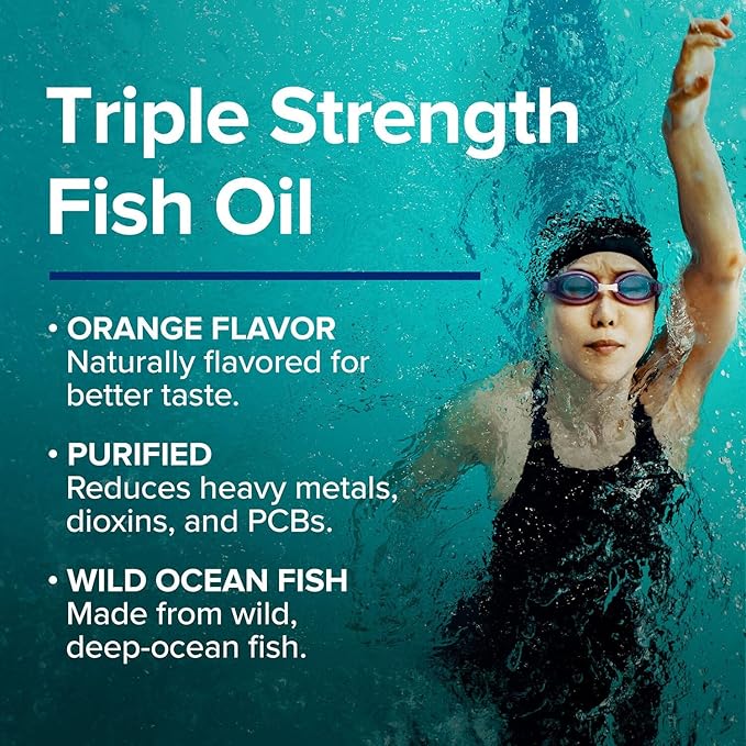 GNC Triple Strength Fish Oil Liquid Supplement Wild Deep Ocean Caught. with 1000mg EPA DHA Omega 3s for Heart Brain Skin Eye Joint Health Natural Orange Flavor 8 Fl Oz 47 Servings
