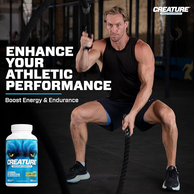 CREATURE® Creatine Complex - Creatine Monohydrate Capsules with 5 Types of Creatine Including Con-Crēt® Creatine HCL Promotes Muscle Strength Endurance Brain Health 180 Veggie Caps Pack of 2.