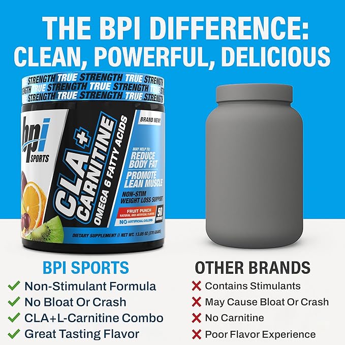 BPI Sports CLA+Carnitine – CLA L Carnitine &amp Linoleic Acid – L Carnitine Supplement for Weight Loss Metabolism &amp Lean Muscle – Caffeine Free – Fruit Punch – 50 Servings – 12.34 oz