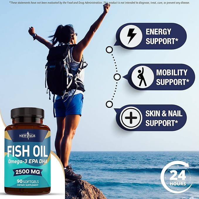 NEW AGE Omega 3 Fish Oil Supplement Immune &amp Health Support – Promotes Joint Eye &amp Skin Health - Non GMO - EPA DHA Fatty Acids Gluten Free (90 Softgels (Pack of 1))
