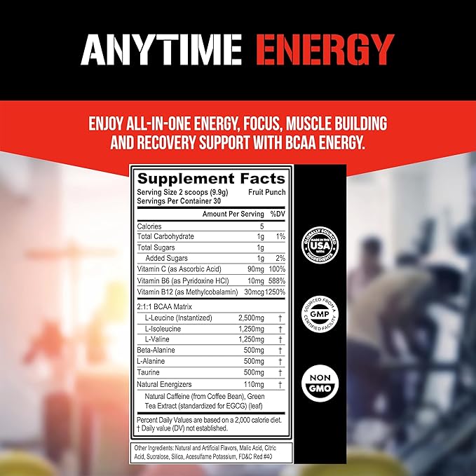 Evlution EVL BCAAs Amino Acids Powder - BCAA Energy Pre Workout Powder for Muscle Recovery Lean Growth and Endurance - Rehydrating Post Workout Recovery Drink with Natural Caffeine - Fruit Punch