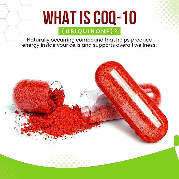 CoQ10 200mg 180 Vegetarian Capsules for Heart Health Non-GMO Easy to Swallow Supports Cellular Energy Production and Cardiovascular Health