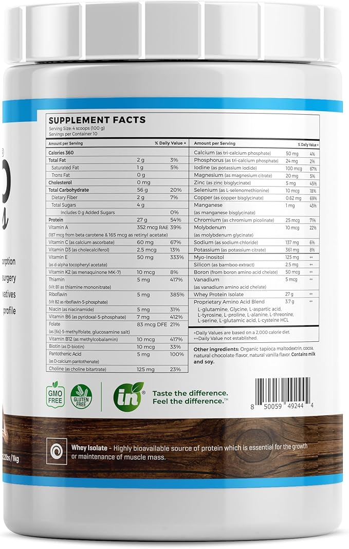 Isolate Protein - Diet Supplement for Improved Gut Health Extra Nutritional Support Non-GMO Gluten-Free Lactose-Free Casein-Free (2.2 Lbs Unsweetened Chocolate)