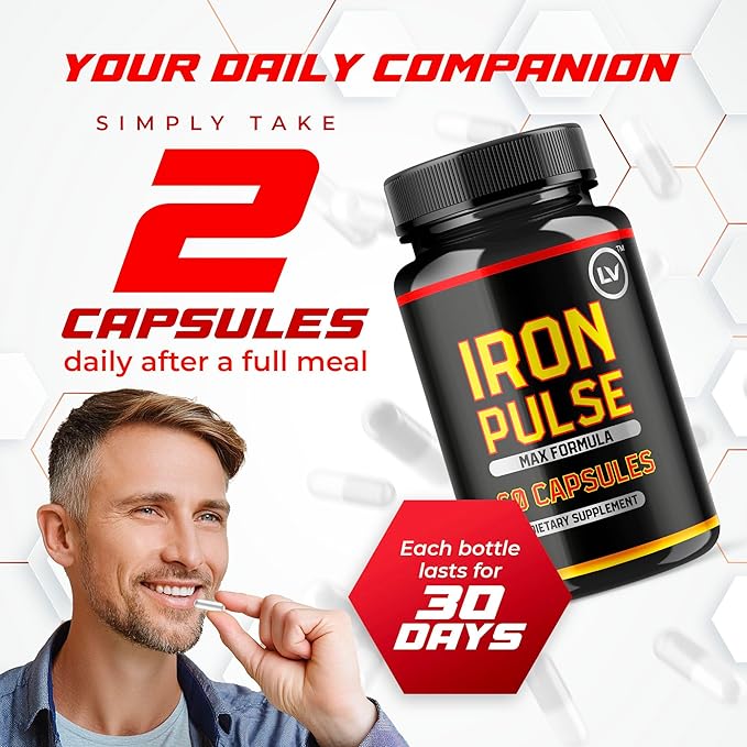 LIVORKA (3 Pack) IronPulse Capsules Iron Pulse Capsules Max Formula IronPulse Max Support Capsules Iron Pulse Pills IronPulse Pills Iron Pulse Support Pills 180 Capsules for 3 Months