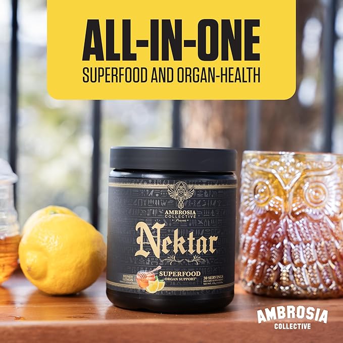 Ambrosia Superfood Organ &amp Cycle Support Powder | Liver &amp Kidney Support with Milk Thistle Red Yeast Rice &amp CoQ10 | 13 Superfood Ingredients | 30 Servings | Honey Lemon