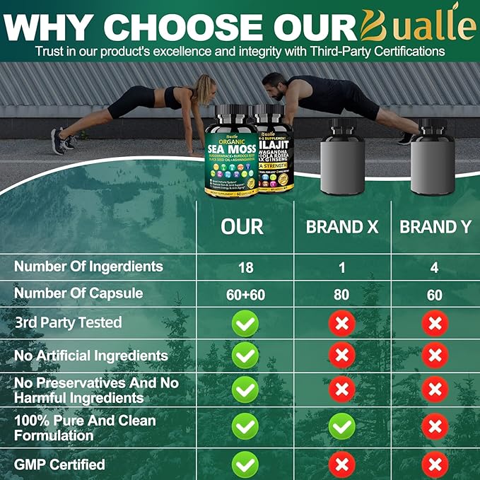 Pure Himalayan Organic - Shilajit Capsules - Premium Shilajit for Men - with Ashwagandha Ginseng and More Fulvic Acid for Men/Women - 120 Capsules