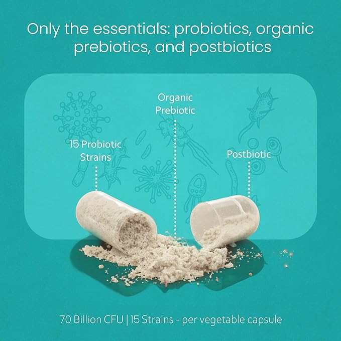NaturaLife Labs Probiotics 70 Billion CFU – 15 Strains with Organic Prebiotic &amp Postbiotic – 3-in-1 Formula – 30 Vegan Capsules