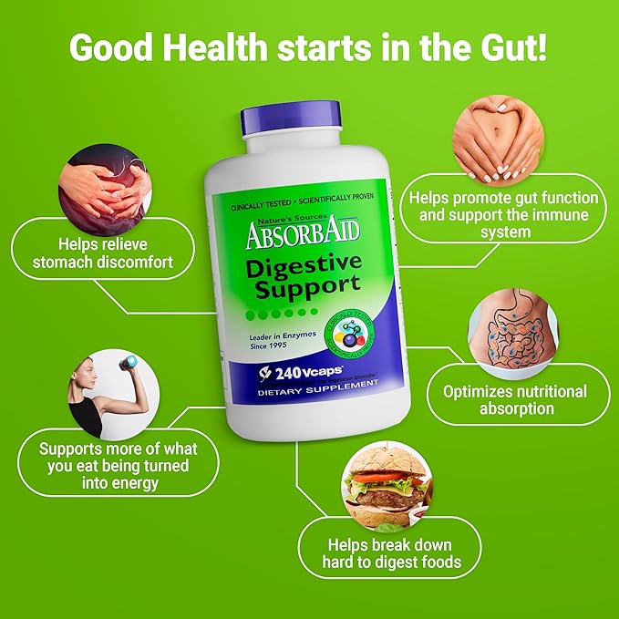 AbsorbAid Original Formula Digestive Support Enzyme Supplement 240 Veggie Capsules (240 Capsules)