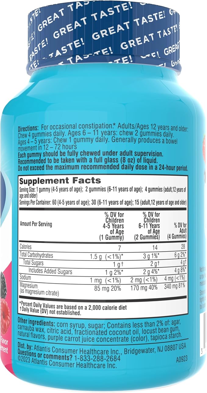 Colace Stool Softener Gummies Gentle Dependable Constipation Relief Magnesium Citrate Gummies No.1 Doctor Recommended Stool Softener Brand Berry Flavored 60ct (Pack of 2)