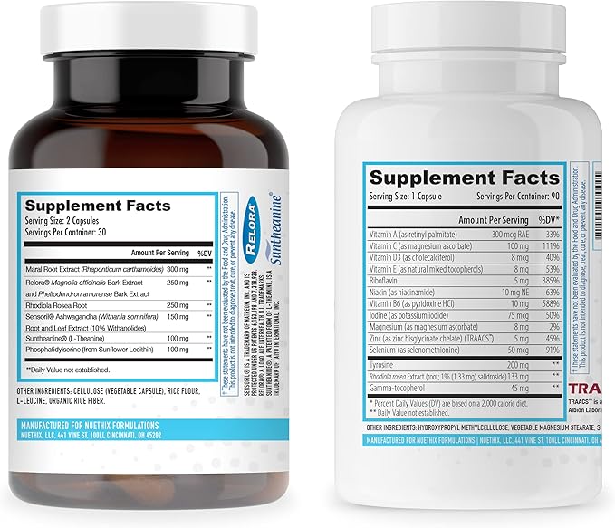 NuEthix Formulations Cortisol and Thyroid Support Supplement Bundle: Cort-Eaze Cortisol-Control Supplement 60 Capsules 30 Servings and Thyro-Boost Essentials 90 Capsules