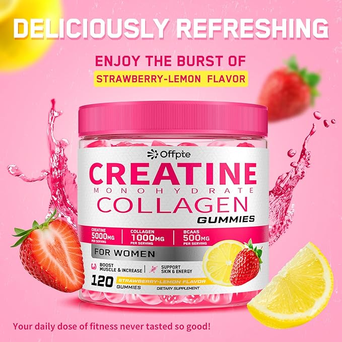 Creatine for Women 5000mg Creatina Monohidratada Gummies with Collagen &amp BCAAs for Muscle Recovery Energy &amp Skin Chewable Post-Workout Supplement Sugar-Free No Bloating 4 Gummies Per Day