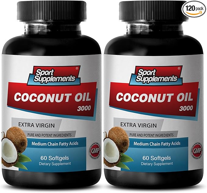 Coconut Oil Fractionated - Extra Virgin Coconut Oil 3000mg - Brain and Memory Herbal Support with Coconut Oil (2 Bottles 120 Softgels)