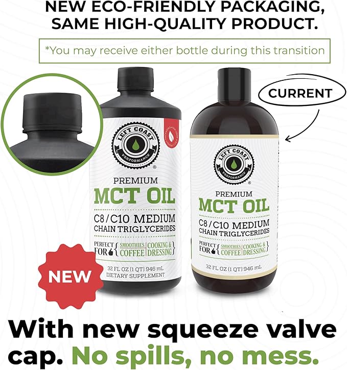 100% Coconut MCT Oil Liquid - MCT Oil C8 C10 for Sustained Mental Energy &amp Focus Support Great for Smoothies Salads Coffee &amp More - Palm Free Vegan Keto &amp Paleo Friendly 60+ Servings (32 F