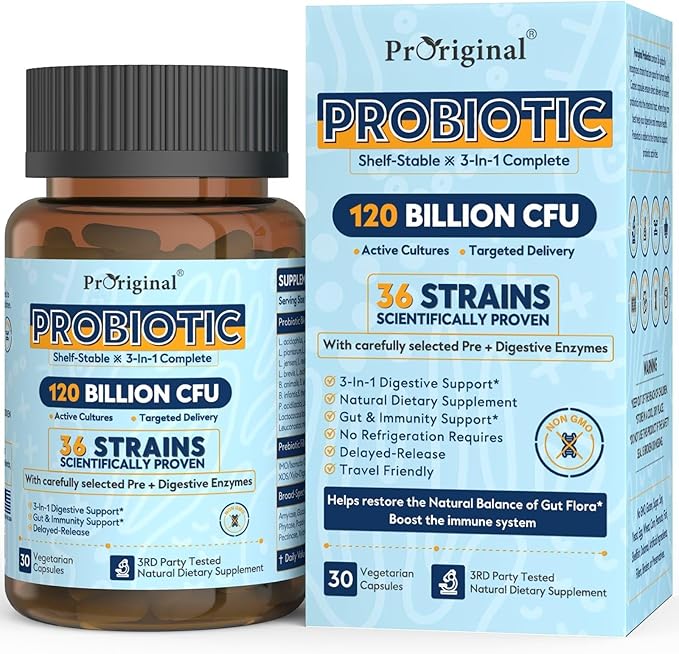 Probiotics for Women &amp Men 120 Billion CFU with 36 Probiotic Strains for Digestive Health and Gut Health Delayed Release Capsules Stomach Acid Resistant No Need for Refrigeration 30 Capsules