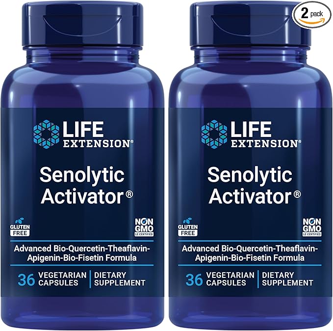 Life Extension Senolytic Activator®*Healthy AgingCellular Health Supportbioavailable quercetin and FisetinapigeninBlack Tea theaflavinsGluten FreeNon-GMOVegetarian36 Capsules(Pack of 2)