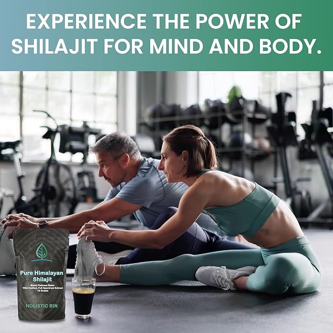 Holistic Bin Shilajit Resin - Himalayan Fulvic &amp Trace - Black Platinum Resin - Shilajit Extract - Mix Into Liquids - Serving Spoon Included - 10g