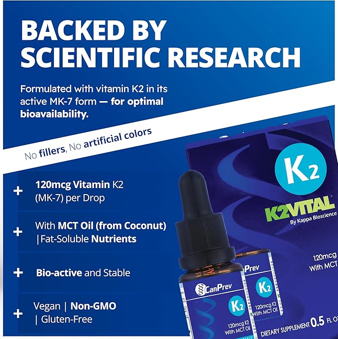 CanPrev K2 Drops 15ml 300 Servings 30mcg MK-7 Vitamin K2 Liquid Supports Strong Bones &amp Cardiovascular Wellness Vegan Unflavored Formula with MCT Oil for Optimal Calcium Utilization &amp Ab